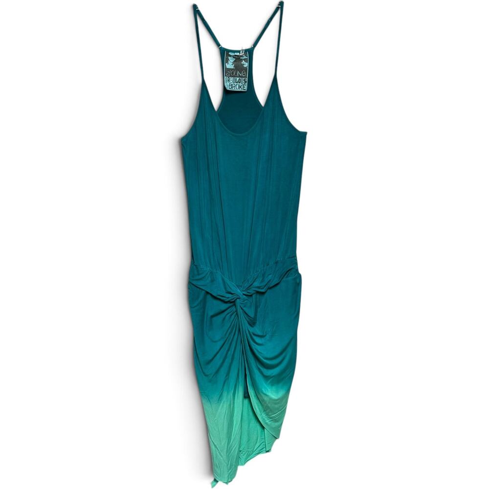 Young Fabulous & Broke YFB Sleeveless Knot Front Midi Dress Teal Green Medium